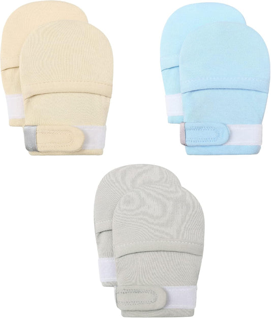HAPIU Baby No Scratch Mittens Stay On, 100% Cotton Breathable, Adjustable Infant Gloves for Boys Girls, Newborn - 12 M