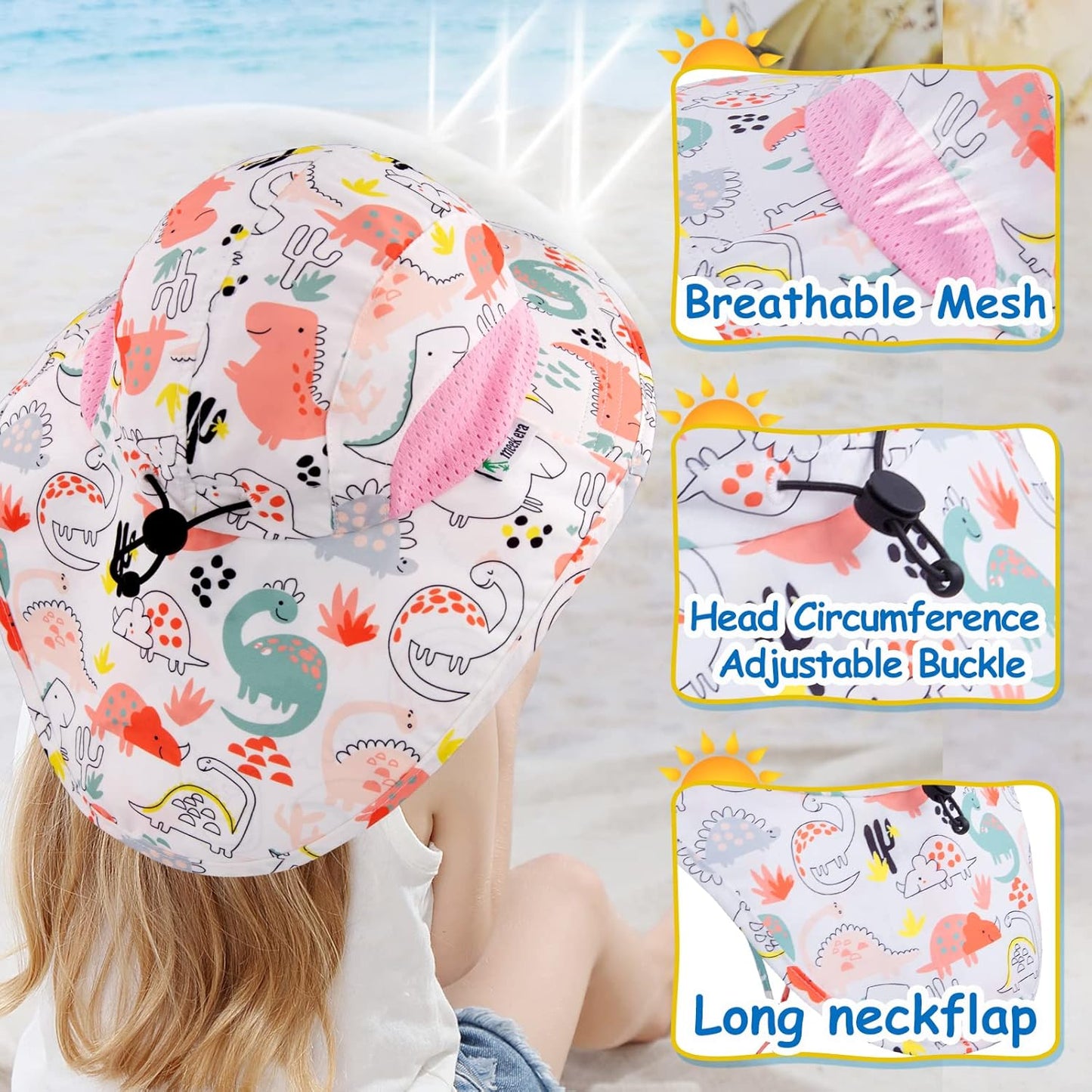 XIAOHAWANG Girls Sun Hat Baby Beach Hats Boys UPF 50+ Kids Summer Protection Cap Toddler Breathable Caps Wide Brim Neck Flap