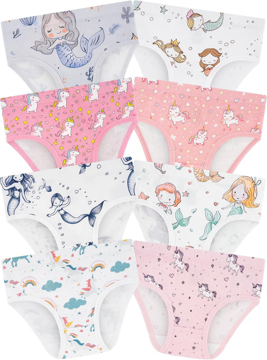 Girls' Underwear,Soft Cotton Tagless Panties for Toddlers' & Little Kids' Comfort,Breathable Briefs,8-Pack