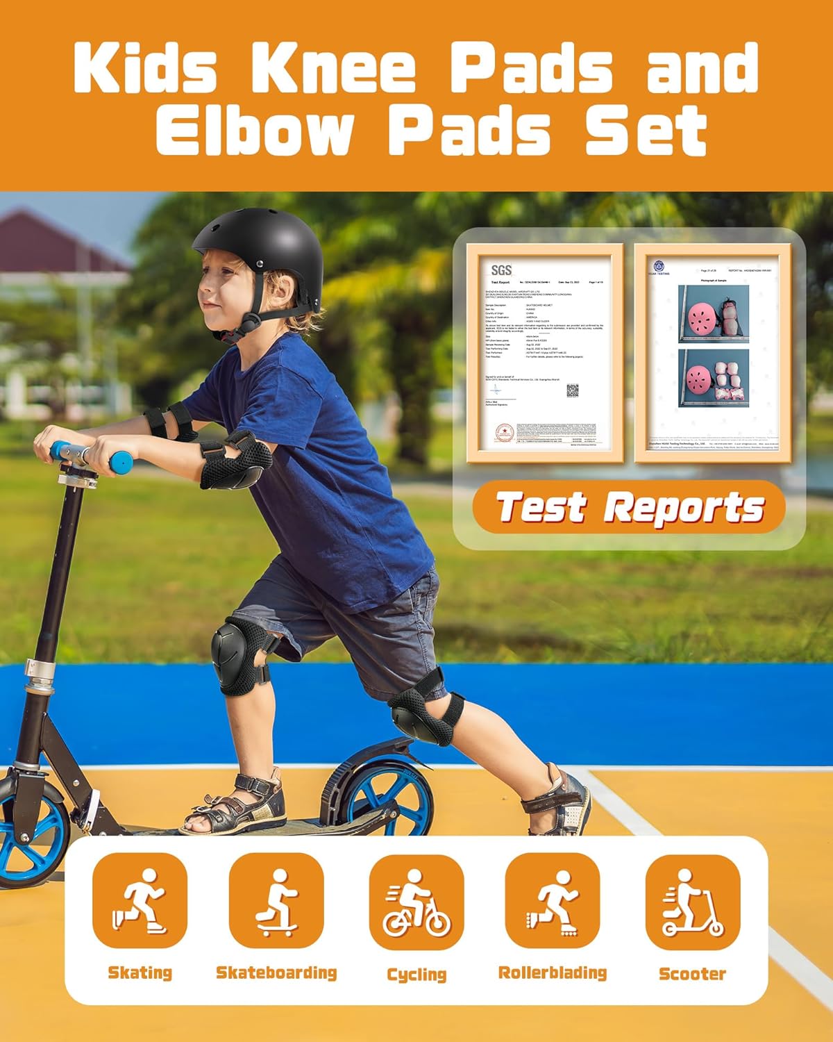 Kids Protective Gear Set, Knee and Elbow Pads with Wrist Guards for Ages 3-8 Year Toddler, 3 in 1 Enhanced Material Protective for Skating Cycling Bike Roller Scooter, Includes Organizer Bag