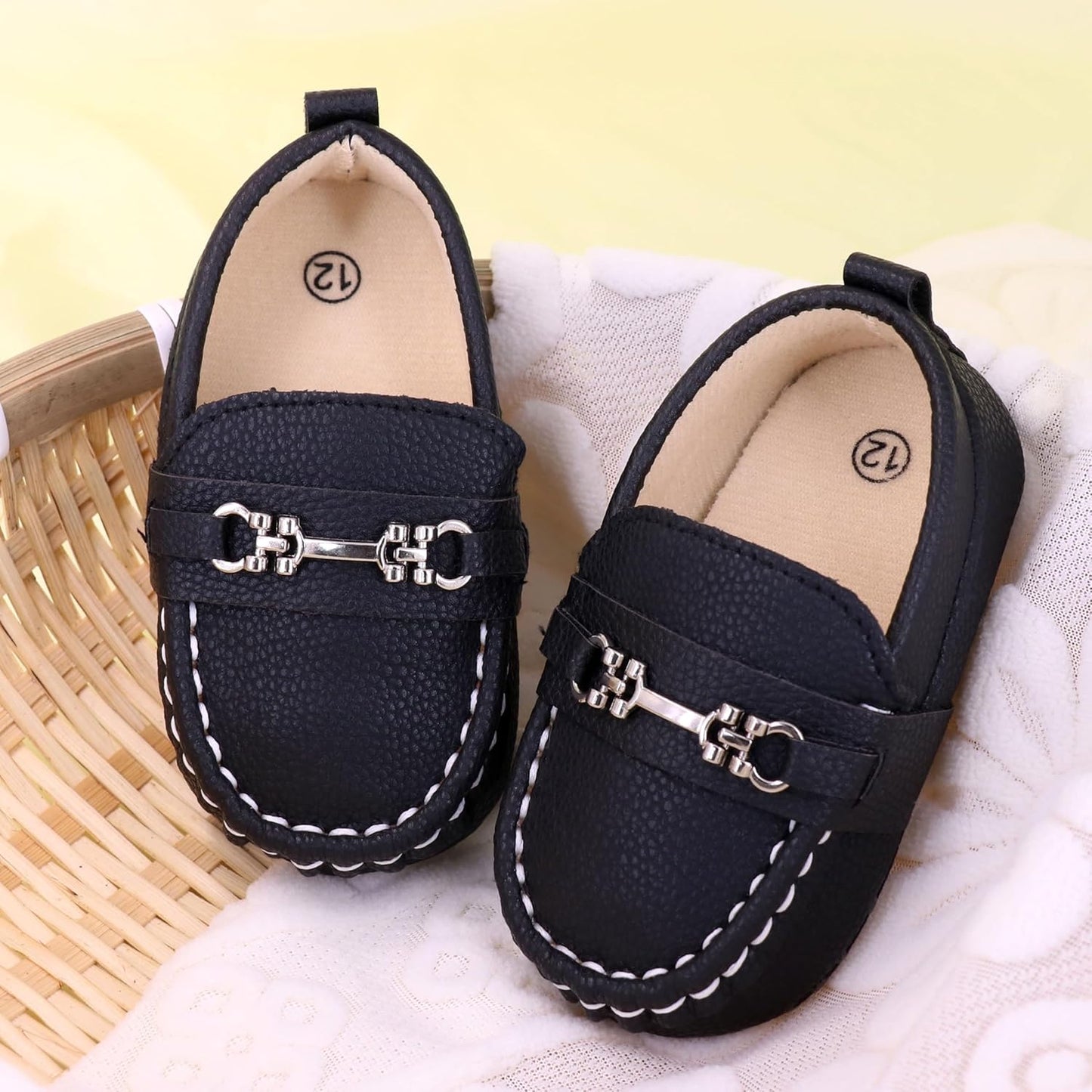 LONSOEN Baby Girls Boys Loafers Prewalker Dress Crib Shoes
