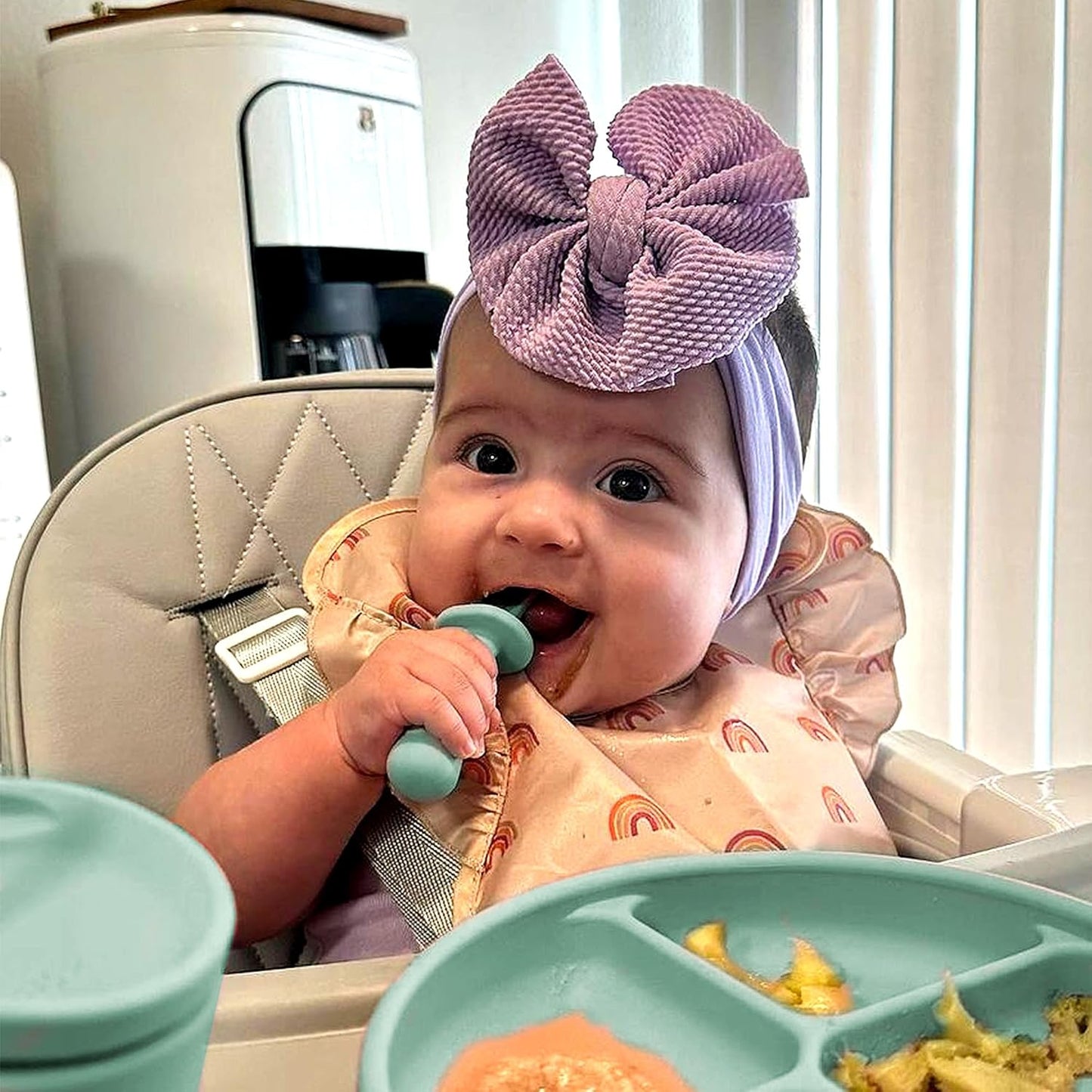 TalkTools ITSY Tiny Silicone Spoons – Twin Pack Soft Silicone Self-Feeding Training Spoons for Kids & Toddlers, Anti-Choking Flange Guard and Non-Slip Handle (Sage)