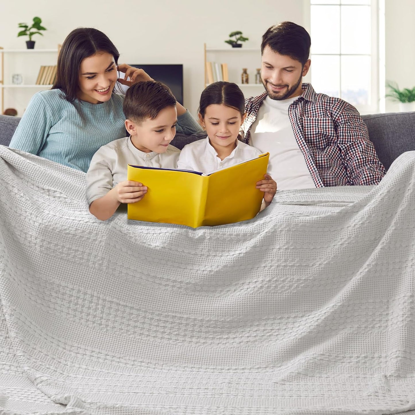 PHF 100% Cotton Waffle Blanket Oversized King 120"x120", Lightweight Breathable Extra Large 10'x10' Summer Blankets for Bed, Giant Big Luxury Aesthetic Woven Bedding for Home Decor, Light Grey