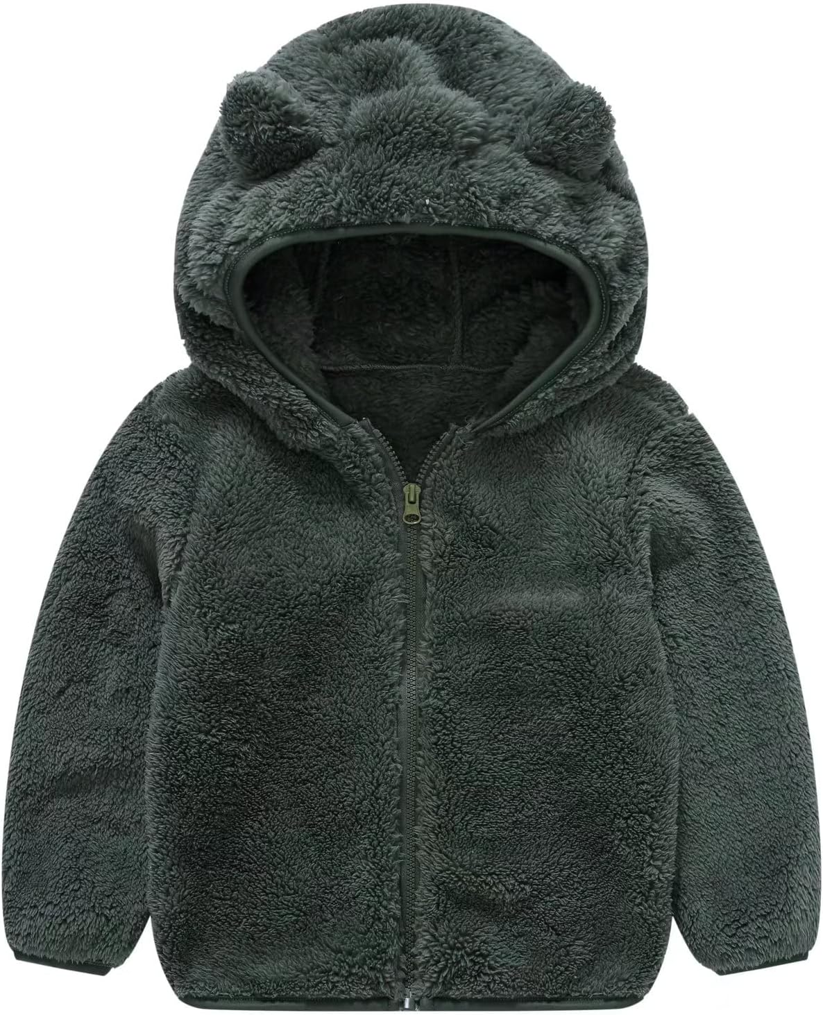 AIWUHE Toddler Boys Girls Hooded Jacket Fleece Hoodie Winter Warm Solid Color Teddy Coat Zip-up Bear Ear Sweater Fall Clothes
