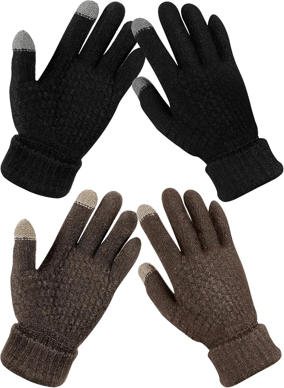Geyoga 2 Pairs Women's Winter Touch Screen Gloves Soft Warm Fleece Lined Knit Elastic Cuff Winter Texting Gloves