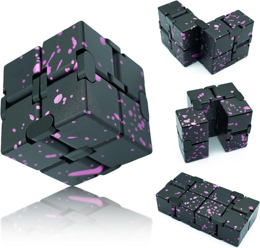 Infinity Cube, Metal Fidget Toy Infinity Cubes, ADHD Fidgets Toys for Adults, Fidgets Sensory Toys for Kids, Adults Fidget Toys for Mother Father (Black Pink)