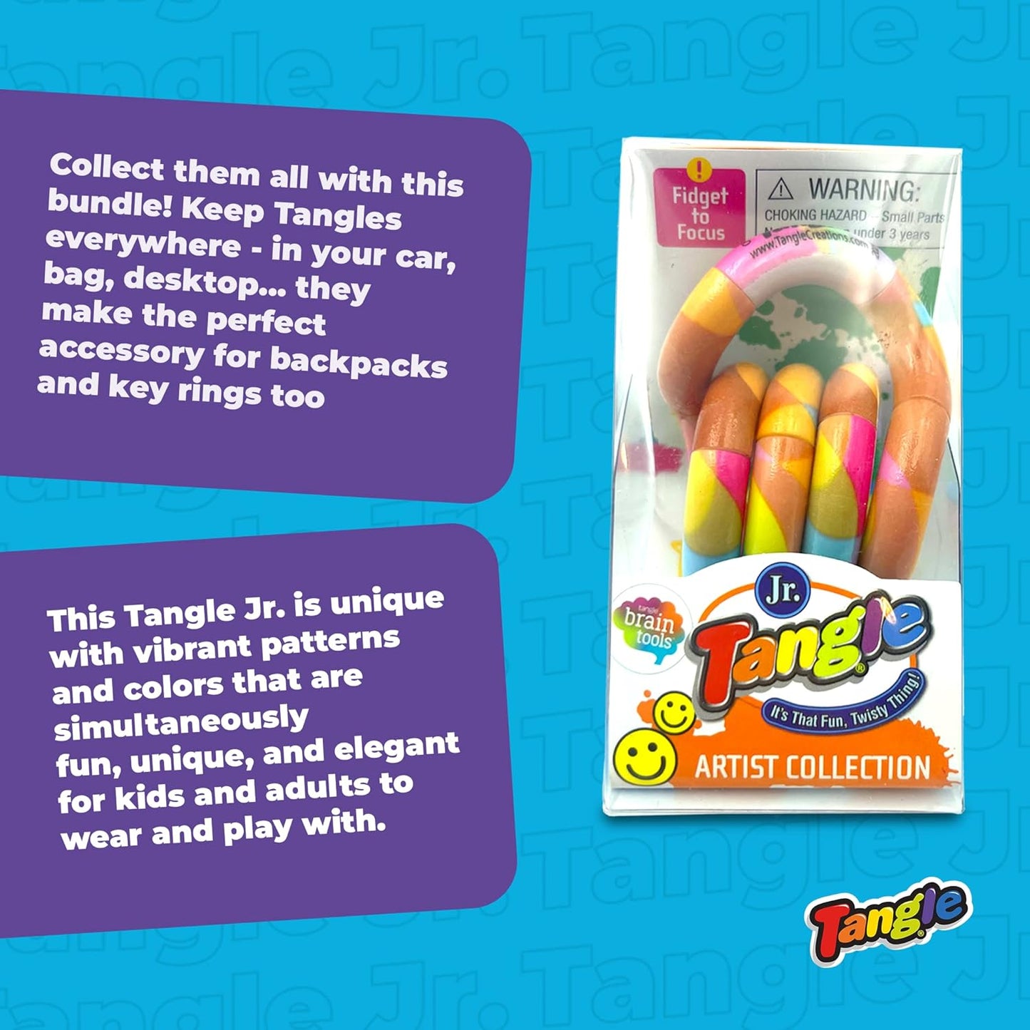 Tangle Jr. Masterpiece 3-Pack Porcelain,Mache,Lollipop Artistic Pattern for Unique Fidget Experience - Fidget with These tangles at Work or School - Twist Fidget Toy for Kids and Adults - Desk Toy