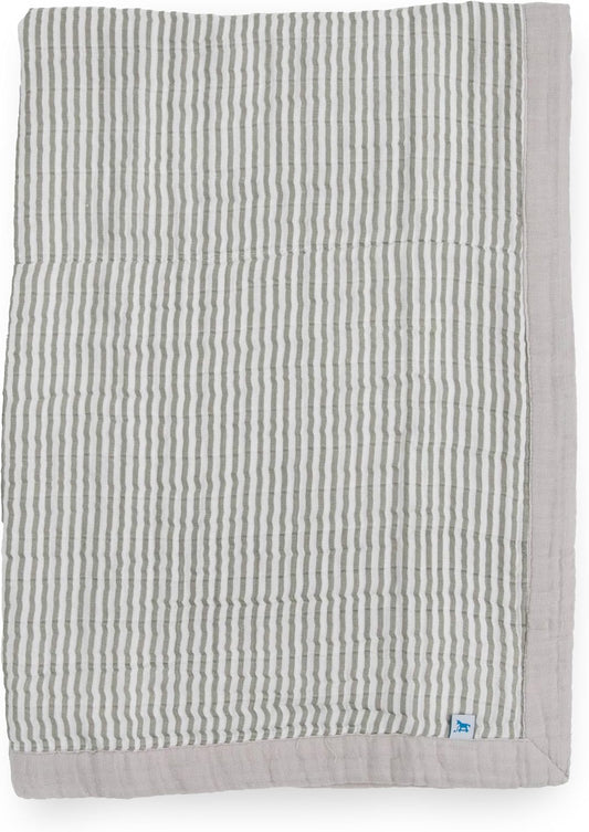 Little Unicorn Newborn Receiving Quilt | Ultra- Soft, Multi-Layered Muslin Fabric | Gift for Newborns & on-The-go (Grey Stripe)