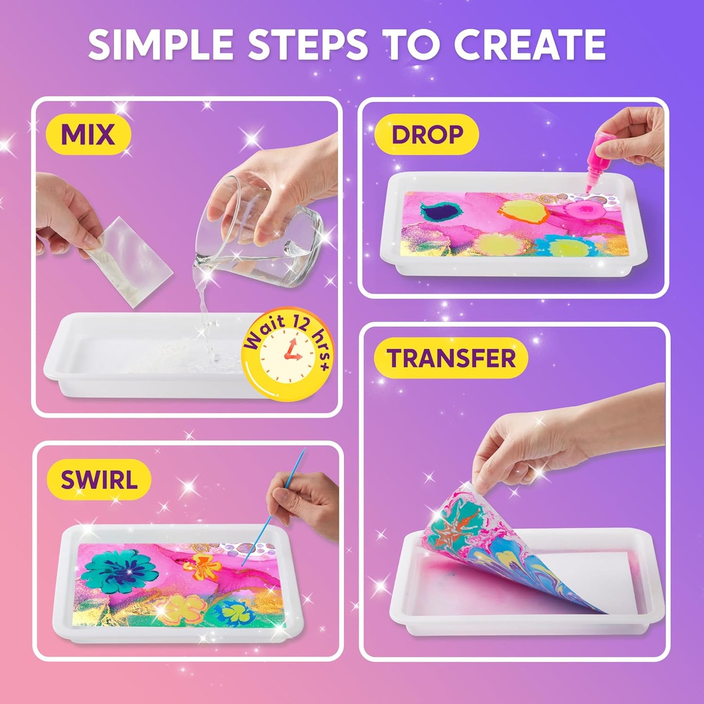 Klever Kits Marbling Paint for Kids, Metallic Gold Water Marble Paint Art, Arts and Crafts for Girls & Boys 6-12 Years Old, Craft Kits, Birthday Gifts Ideas Activities Toys