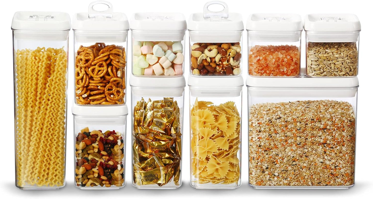 Felli Flip Tite Storage Container with 4 Inch Lid SQUARE & RECTANGLE, Air Tight Ring Seal Top Clear Acrylic Canister Jar, Spice Pasta Cereal Snack Pantry Organizer, Gift Set for Women (10pk, Variety)