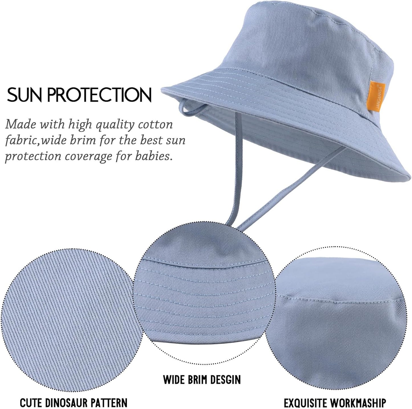 JANGANNSA Cotton Baby Sun Hat Infant Toddler Boys Girls Bucket Hats Summer Sun Protection Kids Beach Caps