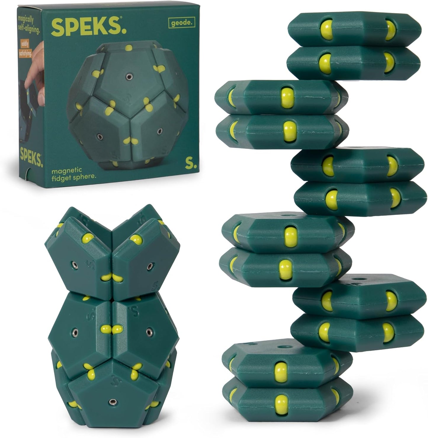 Speks Geode Matte Pentagons Magnetic Fidget Toy for Adults | Quiet Sensory Toy for Stress Relief & Anxiety, Office Desk Toy & Top Gadget Gift Idea | Monstera, 12-Piece Set