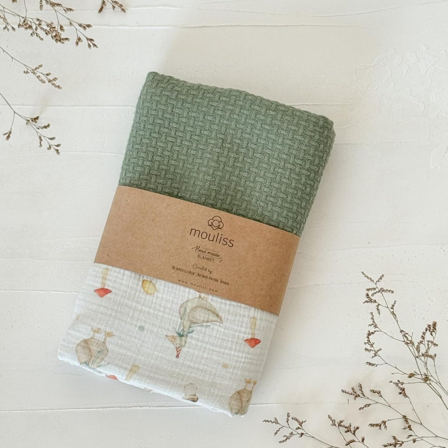 Personalized Baby Blanket with Name – Handmade 100% Organic Cotton Newborn Gift | Custom Knit Blanket for Boys, Girls, Kids & Baby Showers (Sage Green/Goose & Cap)