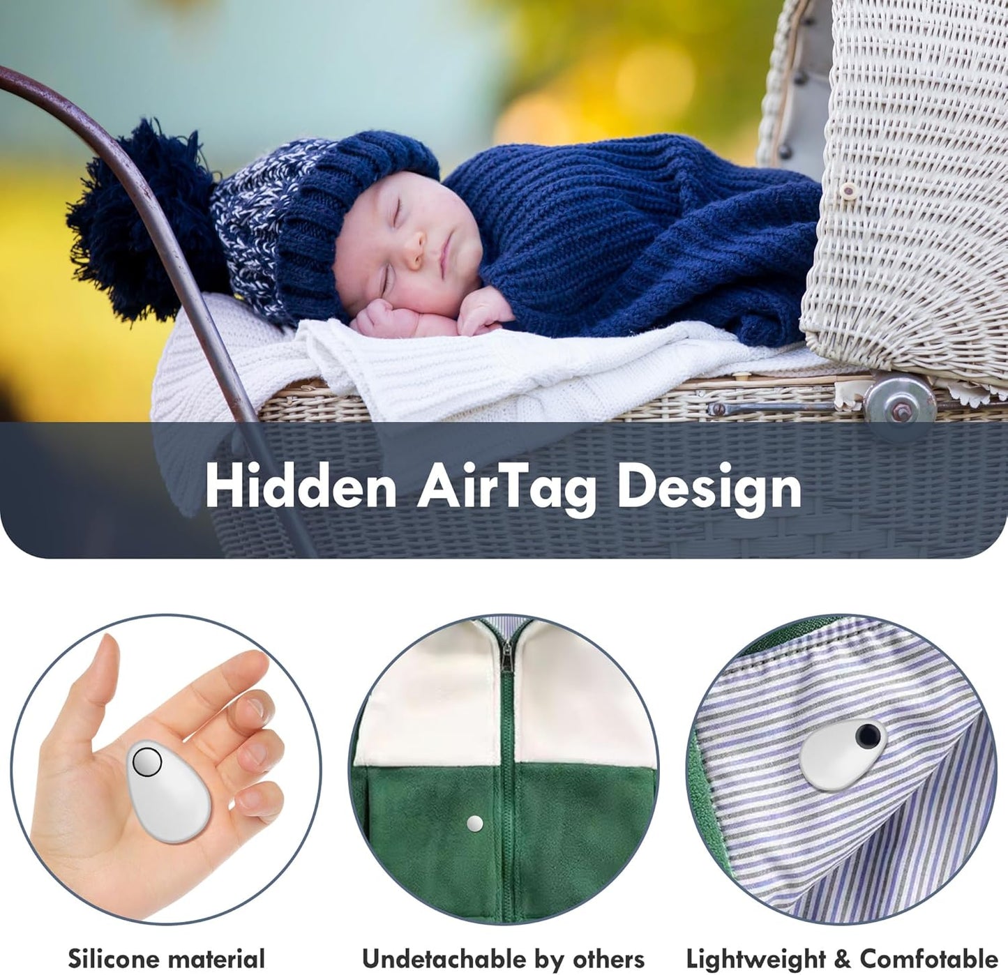 for Airtag Holder for Kids Hidden 4 Pack GPS Tracker Case, Anti-Removal for Airtag Silicone Case with Pins, Suitable for Children, Elderly, Pets, Backpack, Luggage(White, Blue)