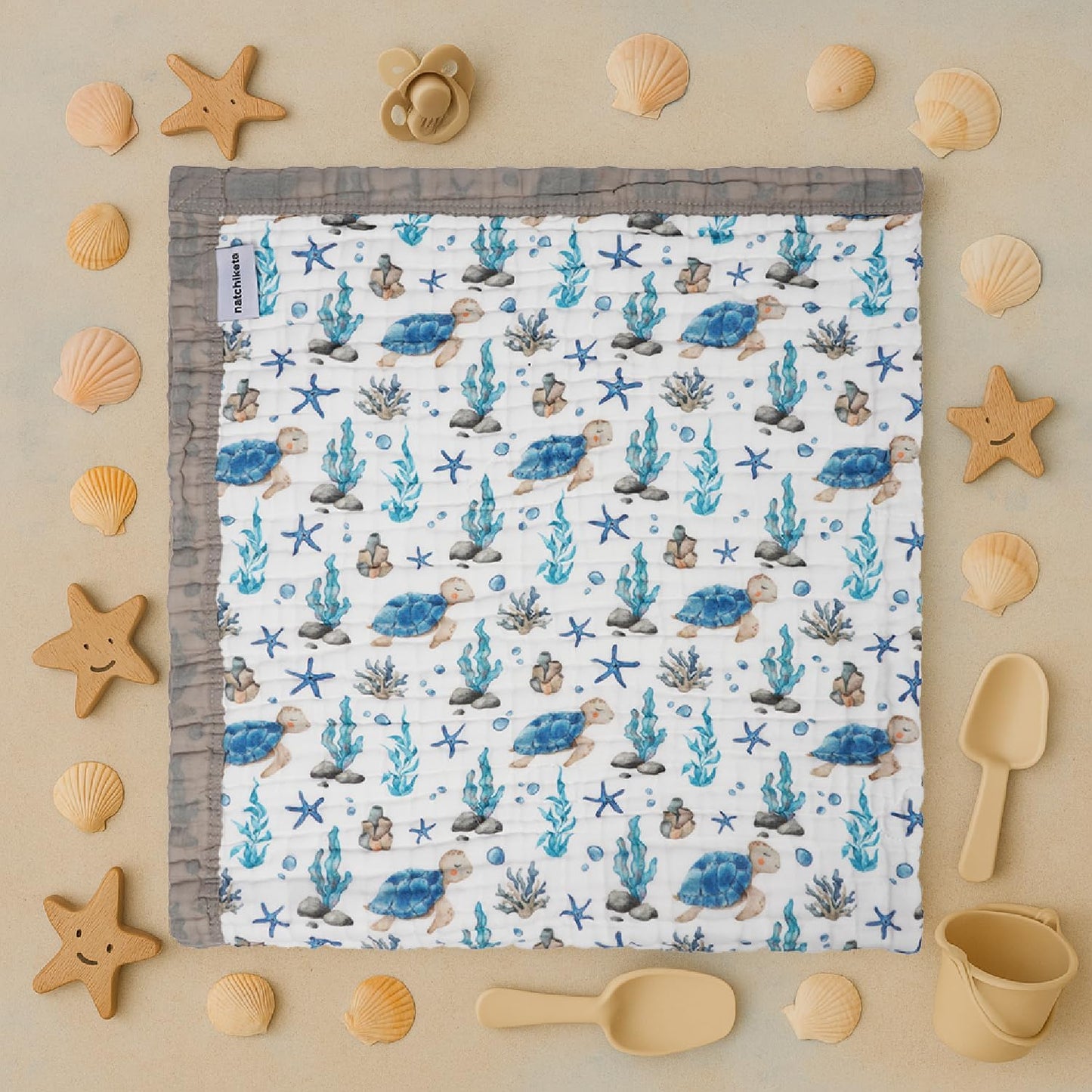 Organic Cotton Muslin Baby Blanket for Boys and Girls - Luxurious Soft Toddler Quilt for Swaddling - Gender Neutral Blankets Makes a Great Sea Turtle