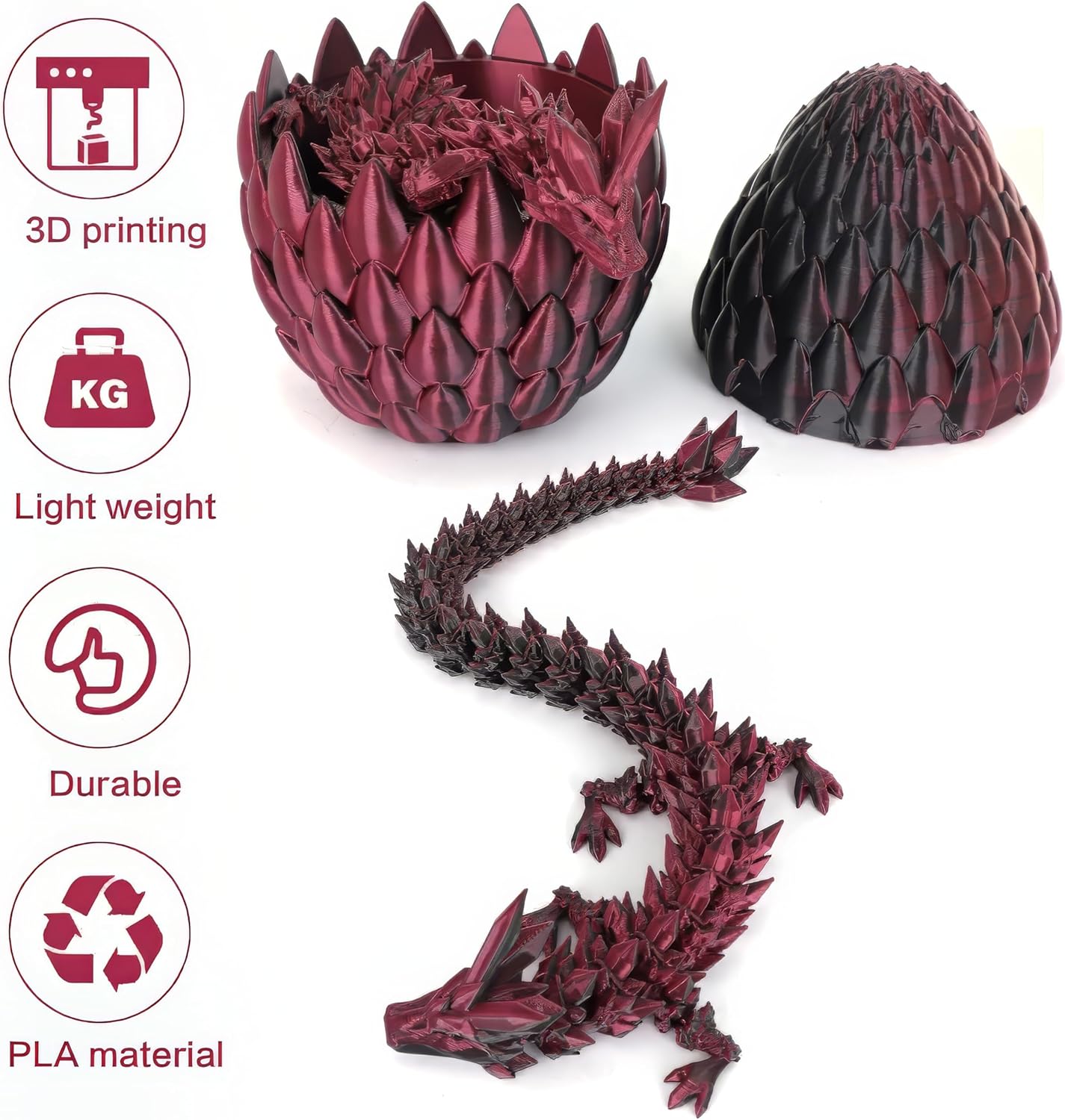 Easter Eggs 3D Printed Dragon Egg Dragon Eggs with Dragon Inside Fidget Toys Pendant Desk Decorative Easter Egg Fillers Easter Gifts for Boys Kids Home Office Decor (Black Red)