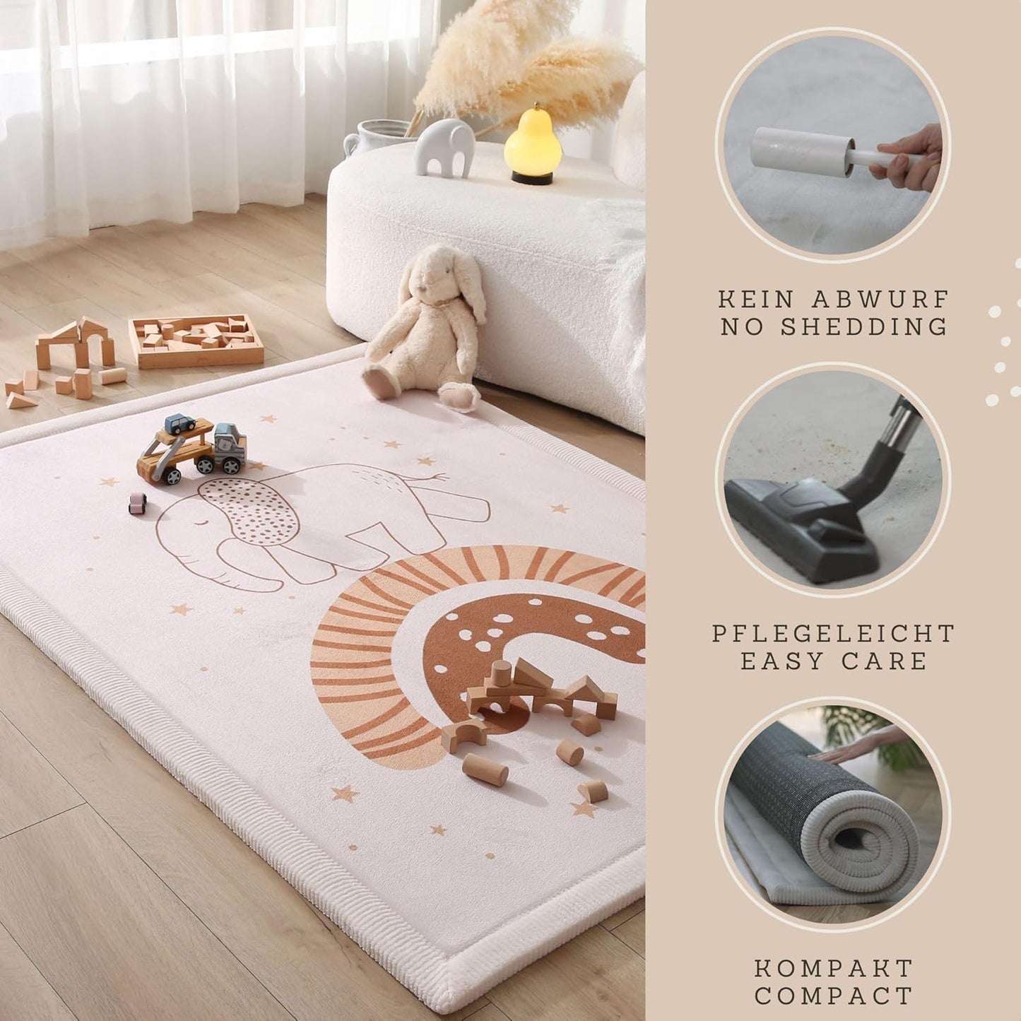 Stylish Coral Baby Play Mat for Floor 47" x 67" Rainbow Elephant – Soft 1" Thick High-Density Memory Foam Nursery Rug,Kids Rug with Non-Slip Backing for Crawling & Playing, Playroom Rug, Kids Carpet