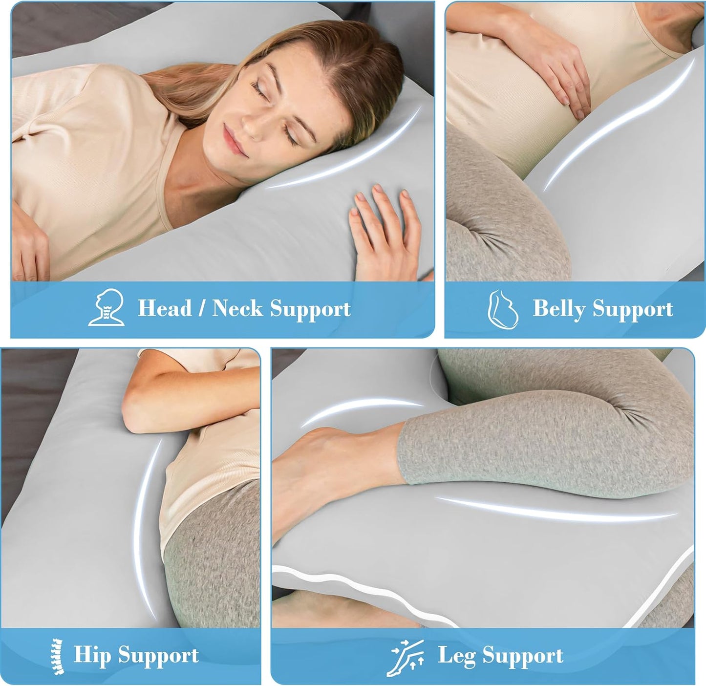 Cute Castle Cooling Cover Pregnancy Pillows, Soft U-Shape Maternity Pillow with Removable Cover - Full Body Pillows for Adults Sleeping - Pregnancy Must Haves - Jumbo 57 Inch - Light Grey