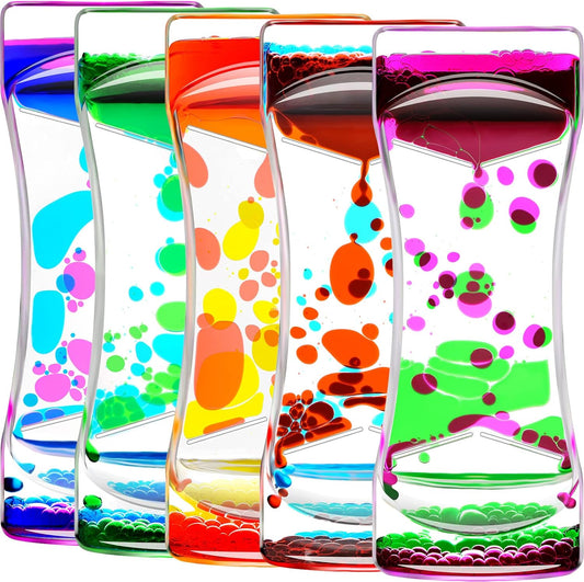 Liquid Motion Bubbler for Sensory Toys, Set of 5 Fidget Timer Liquid Toy for Home Ornament, Oil Drop Water Desk Toys, Liquid Timers for Autism Toys, Relaxing Activity, Different Mixed Colors