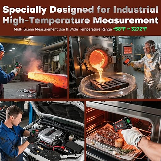 -58℉~3272℉ Infrared Thermometer IR Gun, High-Temp Digital Temperature Gun, 50:1 Non-Contact Pyrometer for Kiln, Forge, Furnace, Engine, HVAC & Industrial Applications