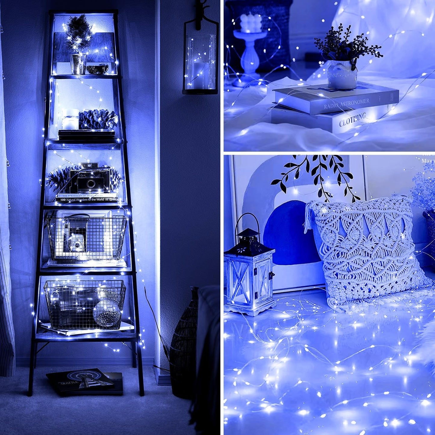 Fairy Lights 72ft 220 LED USB Twinkle String Lights Plug in Silver Wire Lights with Remote and Timer 8 Modes Outdoor Waterproof Starry Lights DIY Party Wedding Christmas Decoration（Blue）