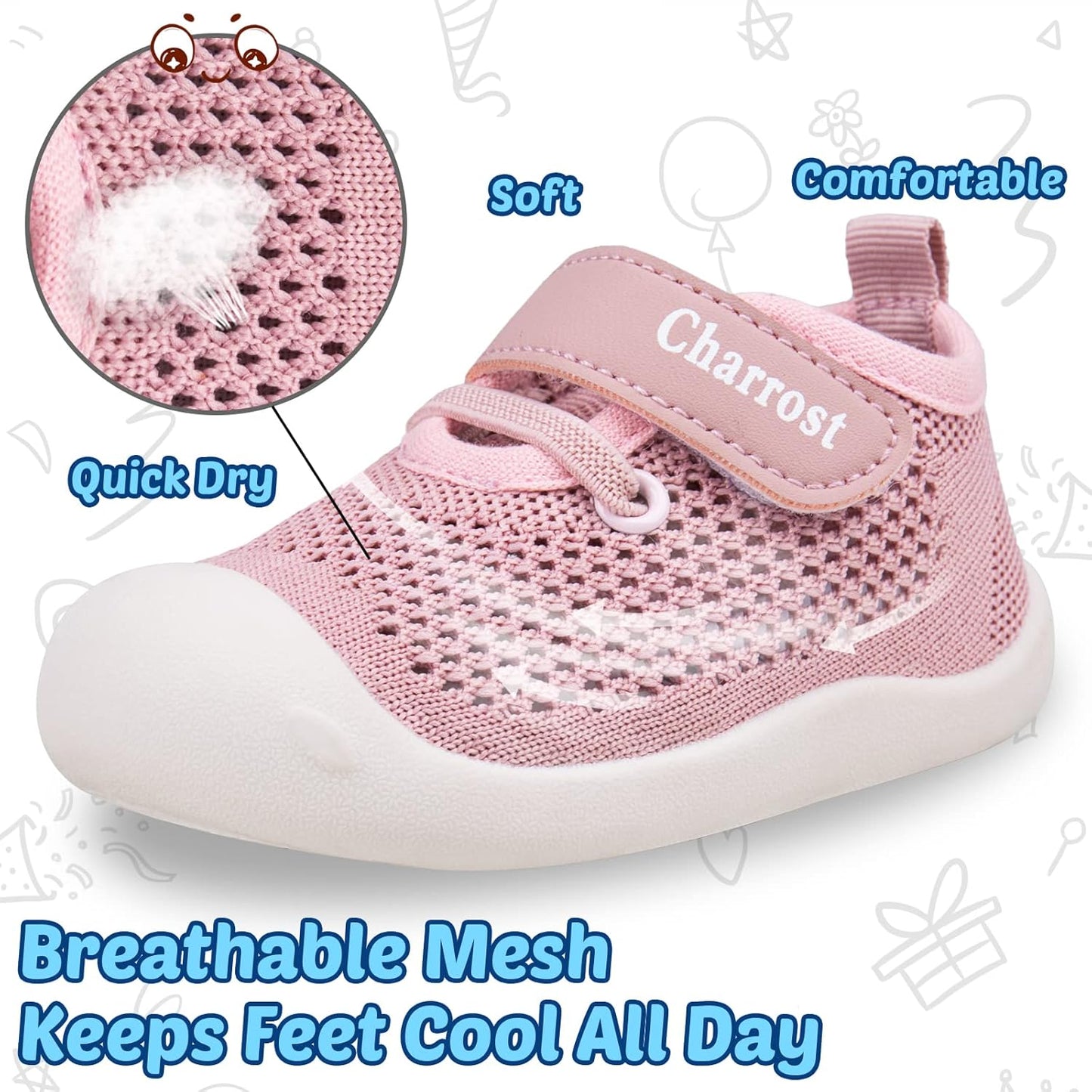 Charrost Toddler Baby Girl Boy First Walking Shoes Checkered Sneakers Sizes 3/4/5/6/7/8T. Soft, Cute,Flexible for First Walkers. Non-Slip, Slip On, Wide Toe Box Indoors Outdoors