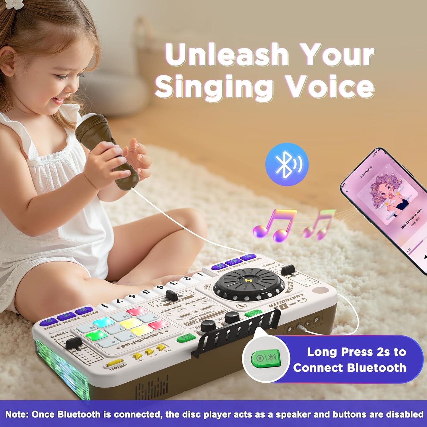 iPlay, iLearn Kids DJ Mixer Toy, Toddler Musical DJ Turntable W/Lights Sounds, Electronic Piano Instrument Playset W/Karaok Microphone, Birthday Party Gift for 3 4 5 6 Years Old Boys Girls Children