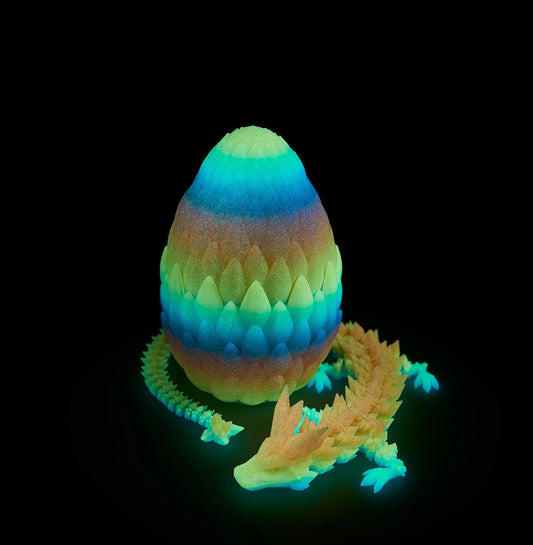 3D Printed Dragon Egg, 15 inchs Rainbow Luminous Dragon Toy,Articulated Crystal Dragon,Glow in Dark Fidget.Cool