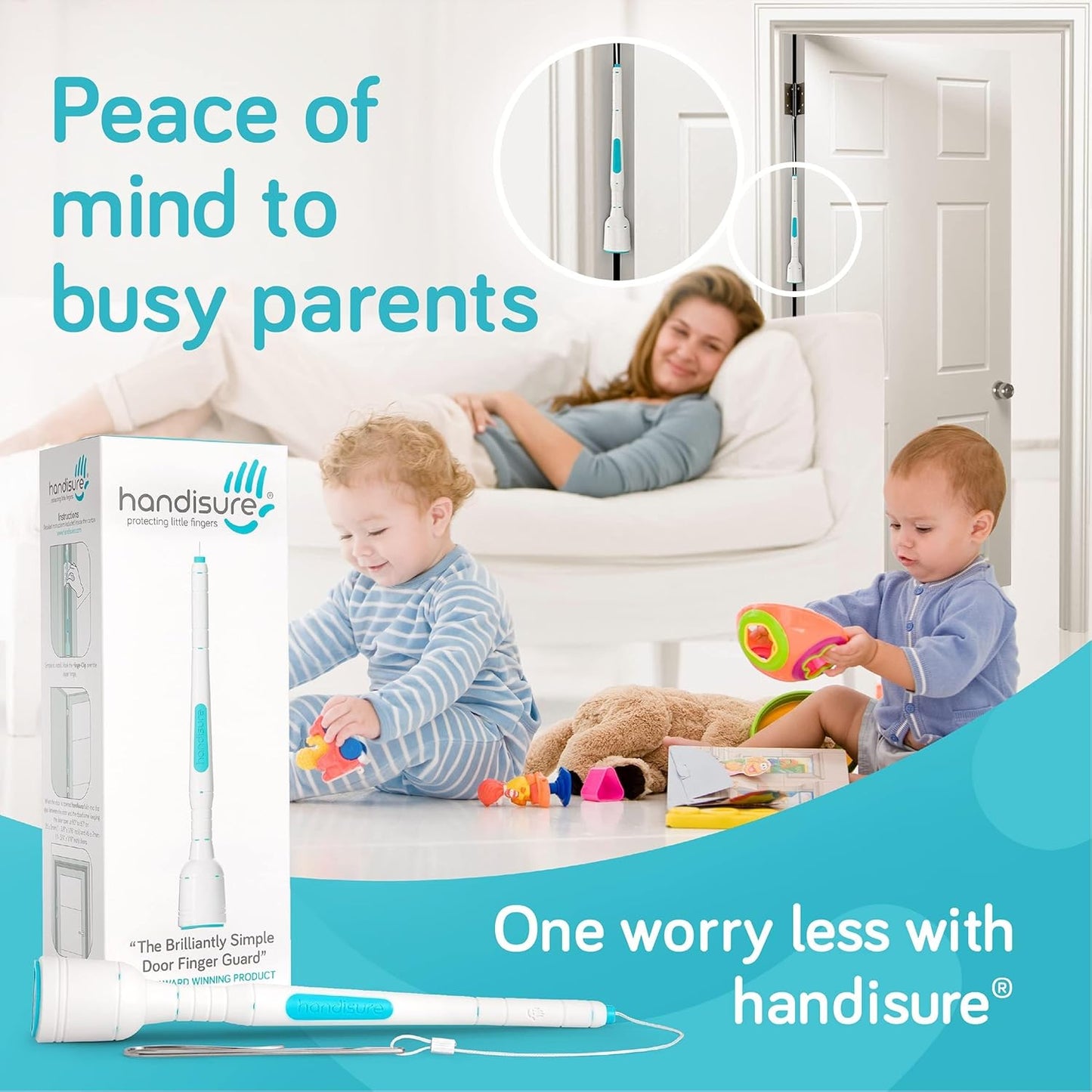 2in1 Pack Child Door Safety Door Pinch Guard. Automatic, Hinge & Lock Side Safety, Reliable, Multiple Awards & Unique, Baby Door Stopper. Easy to Install, Finger Guard for Door