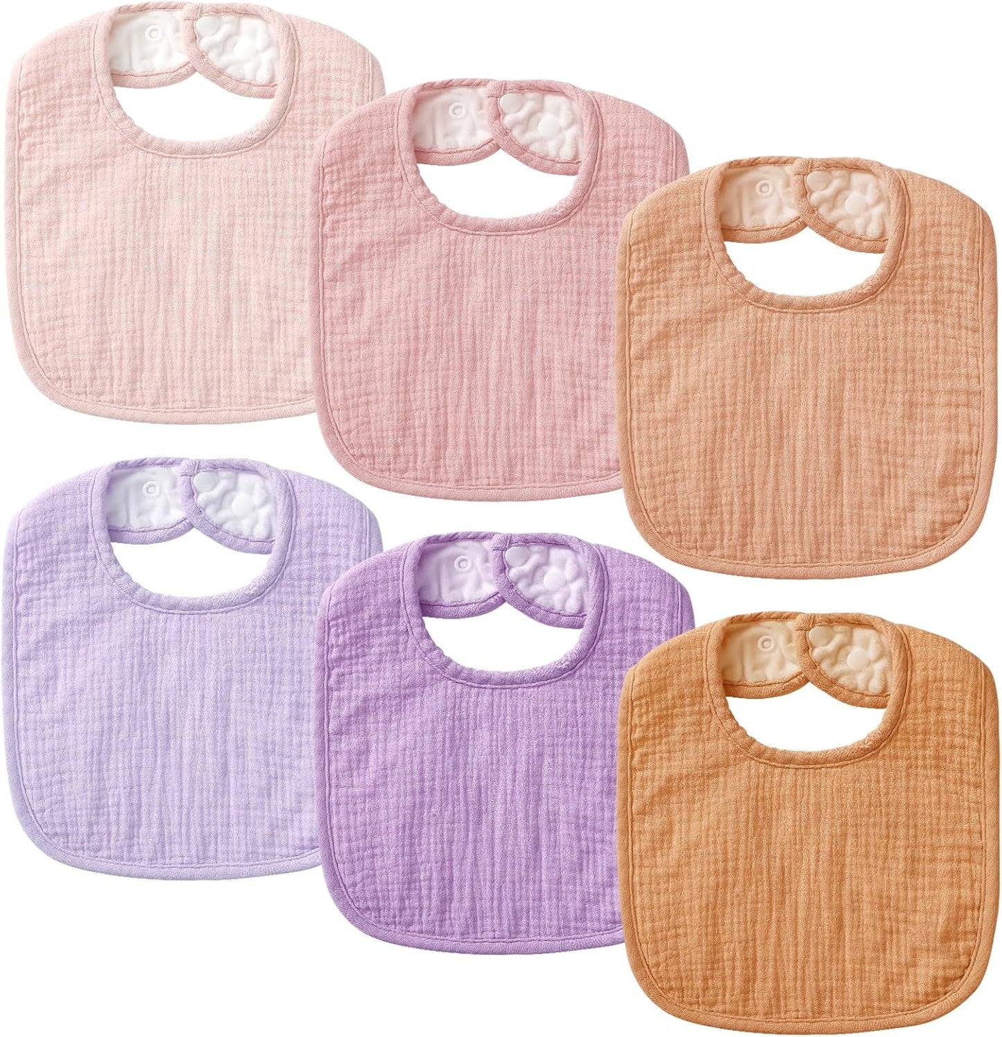 6-Pack Muslin Baby Bibs for Unisex Boys Girls, Cotton Baby Drool Bibs, Drooling and Teething Bibs for Infant