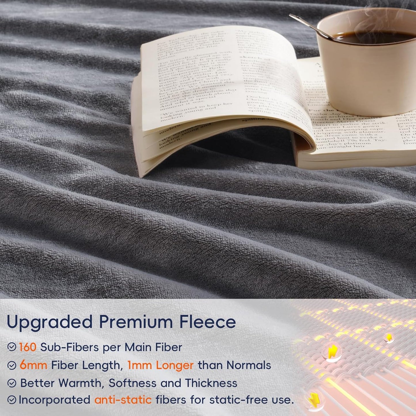 PHF Ultra Soft Fleece Blanket Queen Size, No Shed No Pilling Luxury Plush Cozy 300GSM Lightweight Blanket for Bed, Couch, Chair, Sofa Suitable for All Season, 90" x 90", Grey