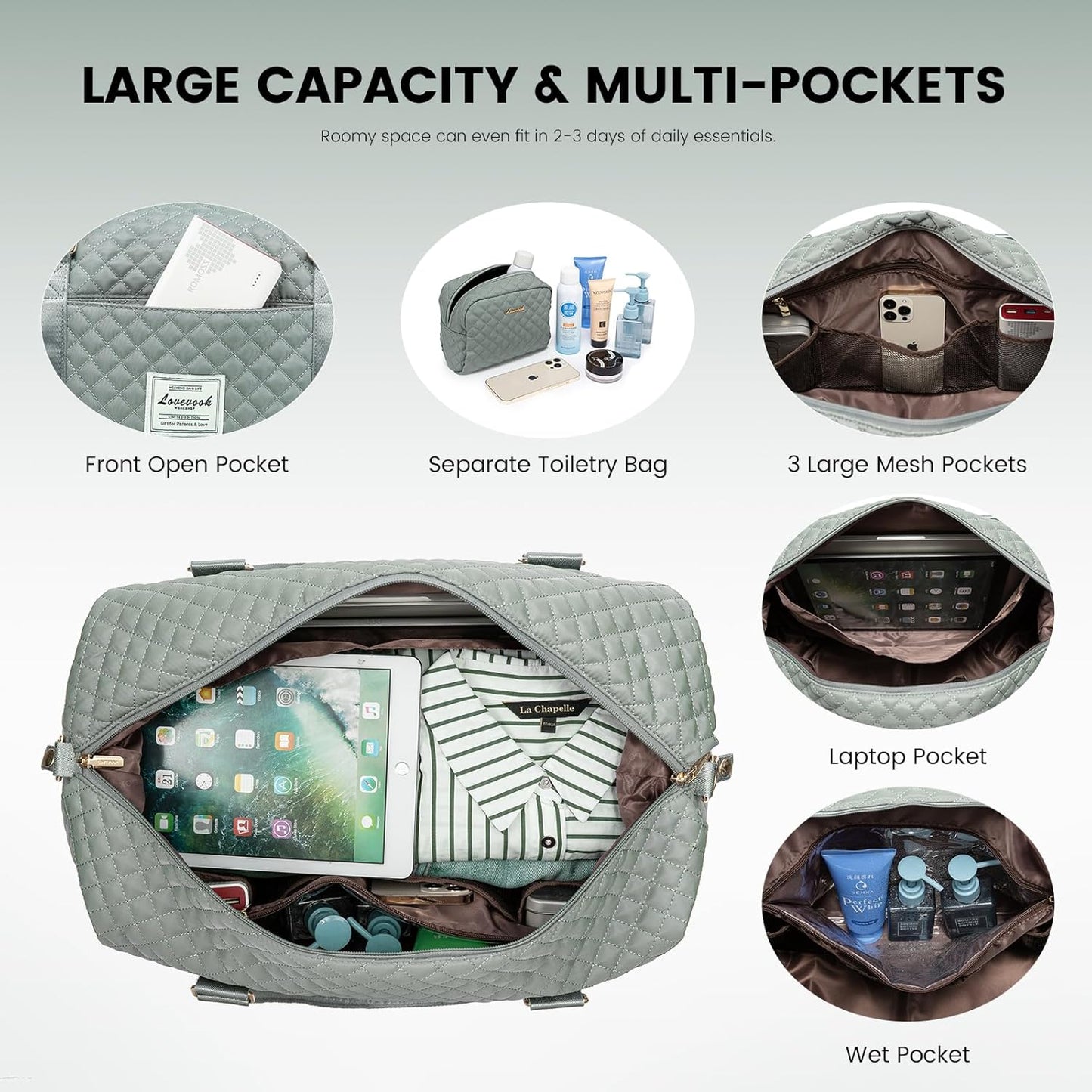 LOVEVOOK Travel Duffle Bag,Weekender Bags for Women with Shoe Compartment，Carry on Overnight Bag with Toiletry Bag,Gym Duffel Bag with Wet Pocket, Hospital Bags for Labor and Delivery