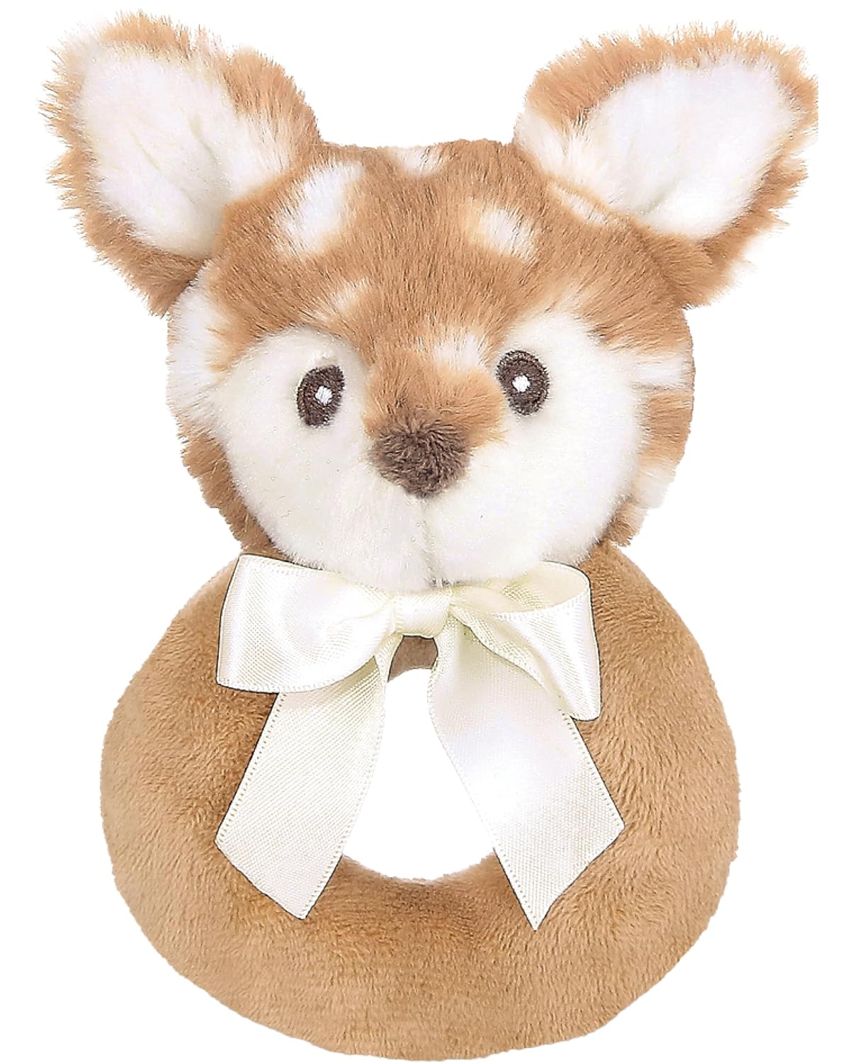 Bearington Collection Baby Lil’ Willow, 5.5 Inch Fawn Plush Stuffed Animal, Soft Baby Rattles and Plush Rings - Newborn Toys