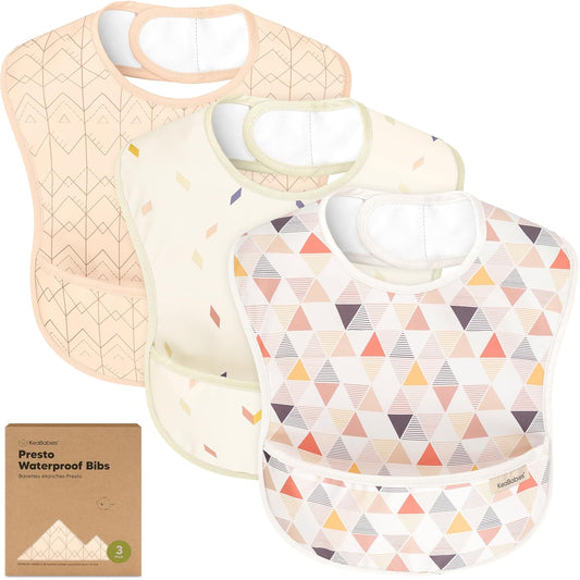 3-Pack Waterproof Baby Bibs for Eating - Lightweight Toddler Feeding Bibs with Large Food Catcher, Mess Proof, Food-Grade Baby Eating Essentials, Easy to Put On & Clean (Prism)