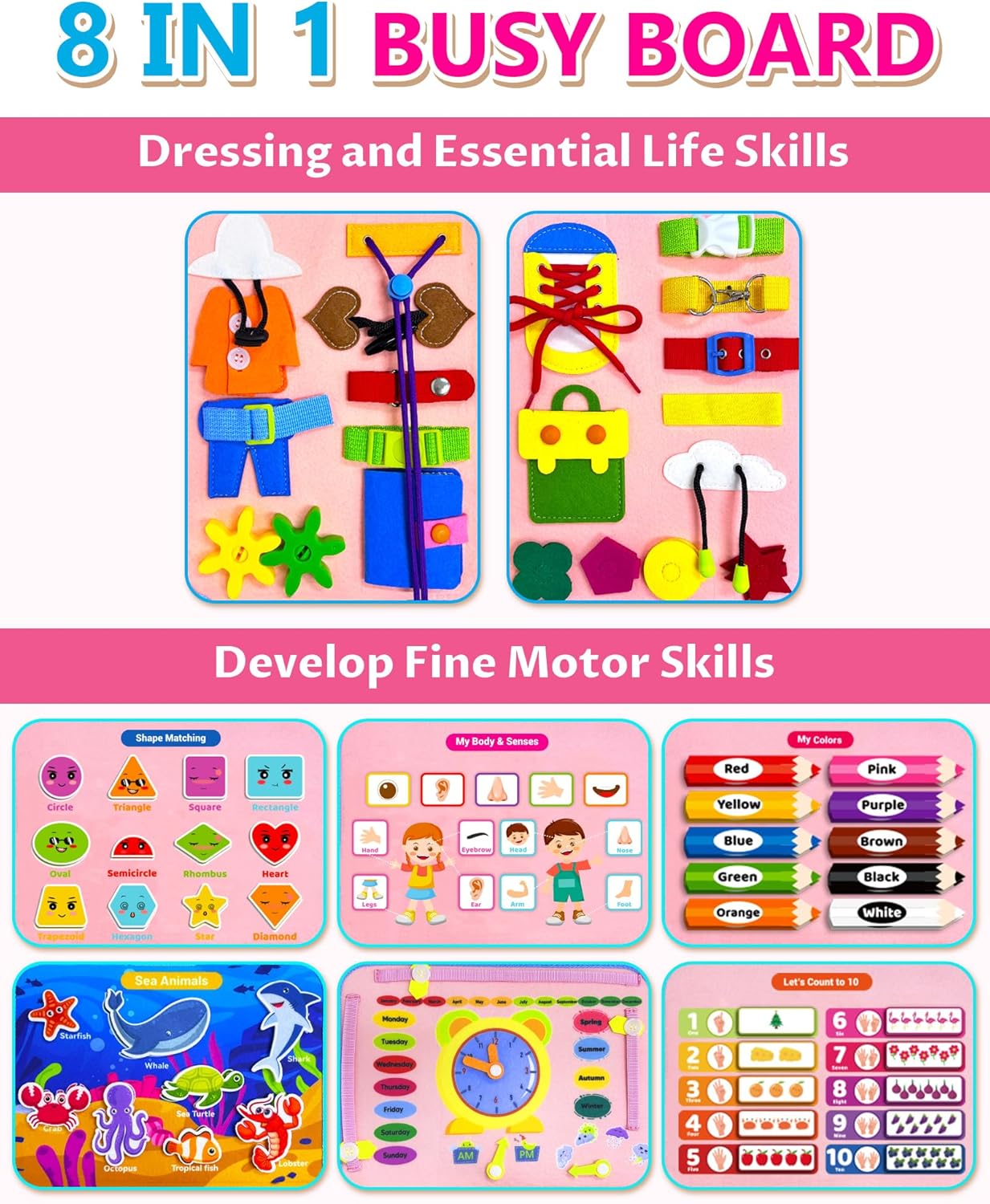 Exorany Busy Board Montessori Toys for Toddler Girl & Boy Birthday Gifts, Busy Book Learning Sensory Toys for Toddlers, Toddler Travel Toy Educational Activities Learn Fine Motor Skills