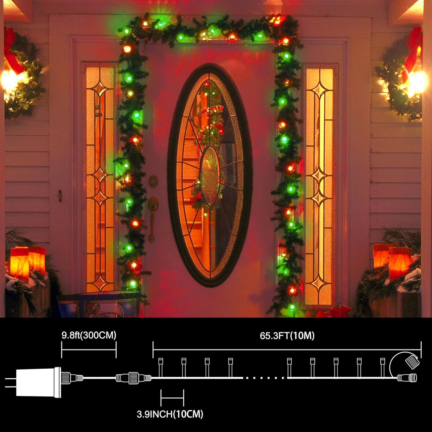 33ft Christmas Decorative Mini Lights, 100 LED Transparent Wire Fairy Starry String Lights Plug in, 16 Lighting Modes, for Indoor Outdoor Xmas Tree Wedding Party Decoration (Red+Green)