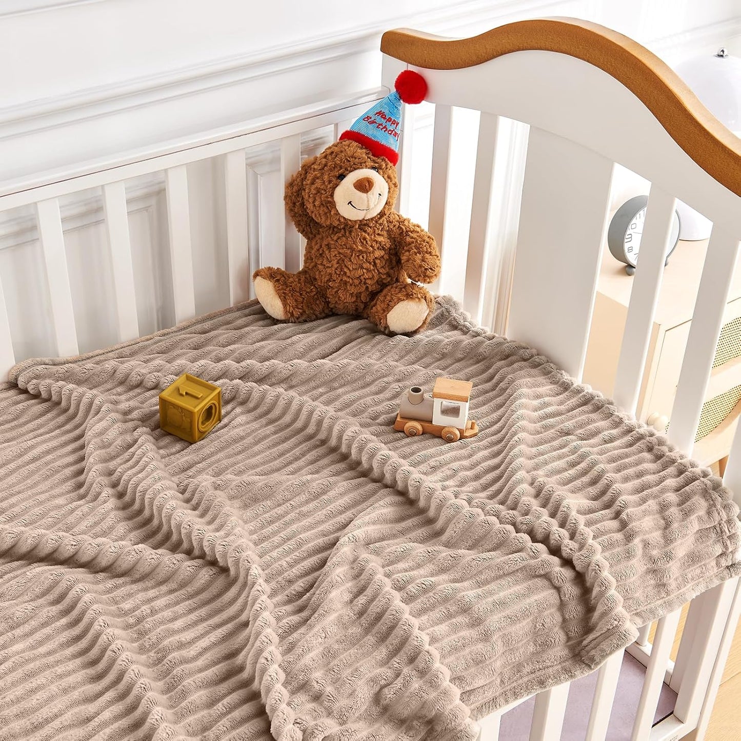 Soft Fleece Baby Blanket Ultra Cozy Baby Blankets for Boys Girls Warm and Lightweight Infant Toddler Newborn Receiving Gift with Reversible Stripes for Crib Stroller, 30x40 Inch, Linen