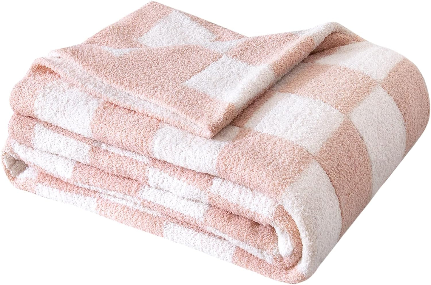SeaRoomy Checkered Throw Blanket, Soft Fluffy Fuzzy Blanket Reversible Checkerboard Pink Throw Blankets Warm Cozy Plush Knit Throw Blanket for Couch Bed Decor(Light Pink, 60"×79")