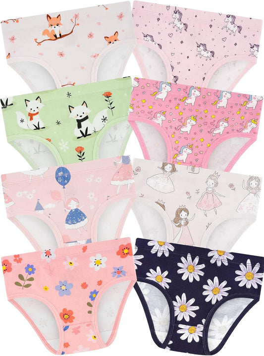 Girls' Underwear,Soft Cotton Tagless Panties for Toddlers' & Little Kids Comfort,Breathable Briefs,8-Pack