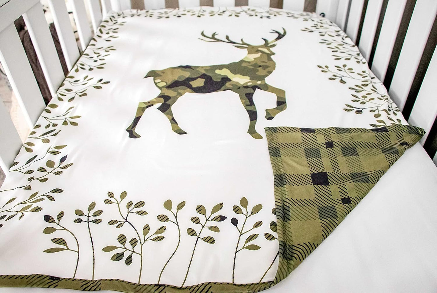 Top Tots Baby Blanket - Camo Deer, 38.5 x 29 Inch Green Plaid