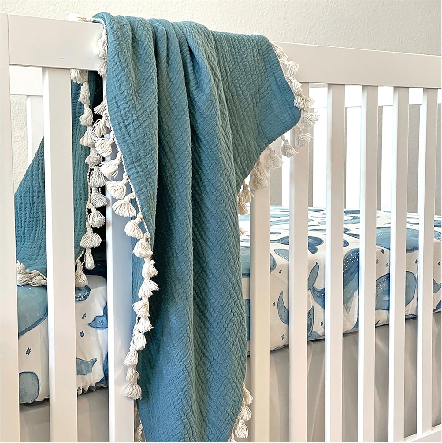 Crane Baby Ocean Crib Sheet, 100% Cotton Fitted Sheet, 28" x 52", Crib Sheets for Boys, Toddler Bed Sheets, Ocean Nursery Decor