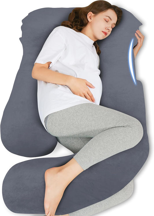HIPHOP PANDA U-Shaped Pregnancy Pillow for Sleeping - Full Body Maternity Support Pillow with Removable Cover - Comfort for Back, HIPS, Legs, Belly - 57 Inch for Pregnant Women, Dark Grey