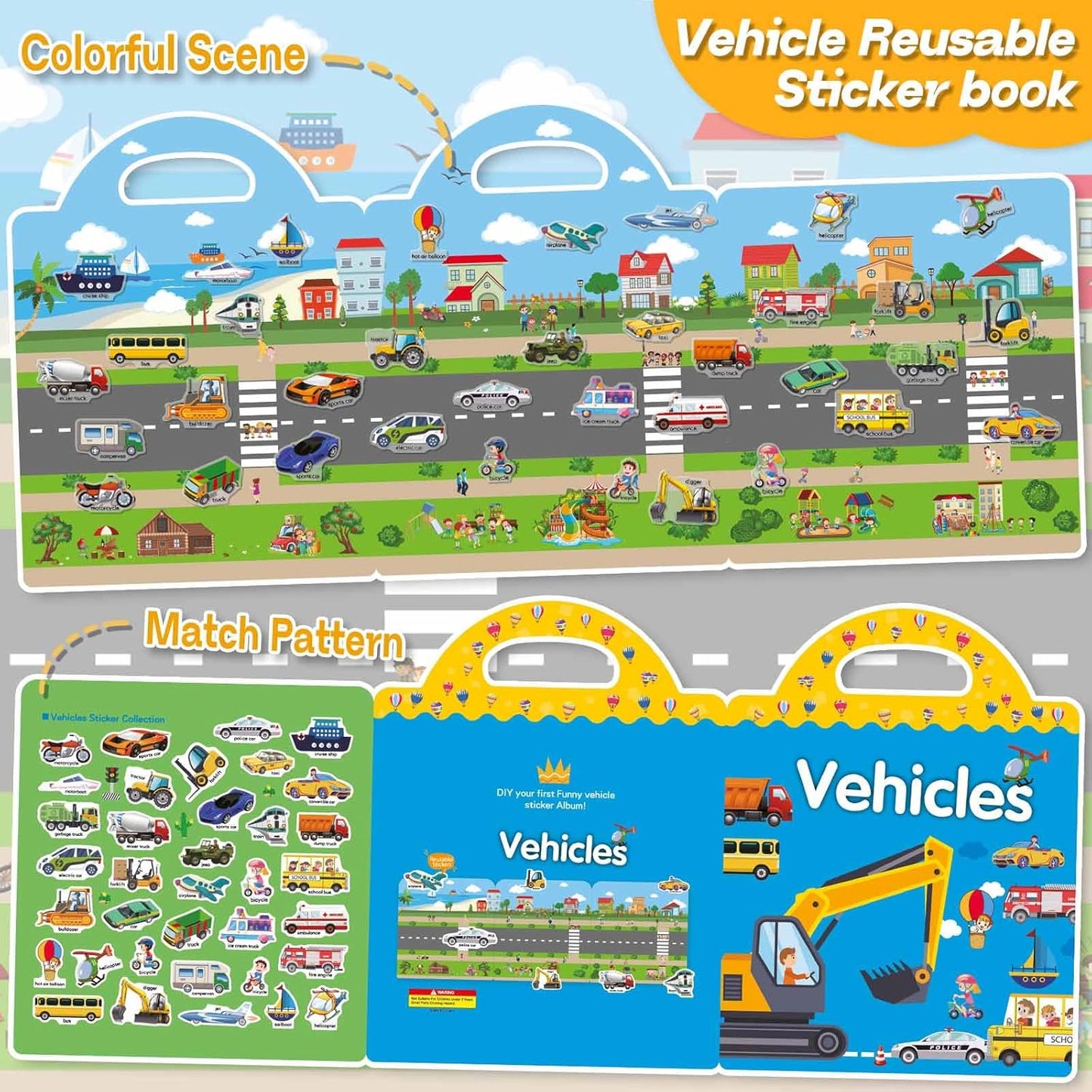 3 Sets Sticker Books for Toddlers 2-4 Years, Reusable Stickers Books for Toddlers 1-3, Travel Toys for Kids 1-3, Airplane Travel Essentials for Kids