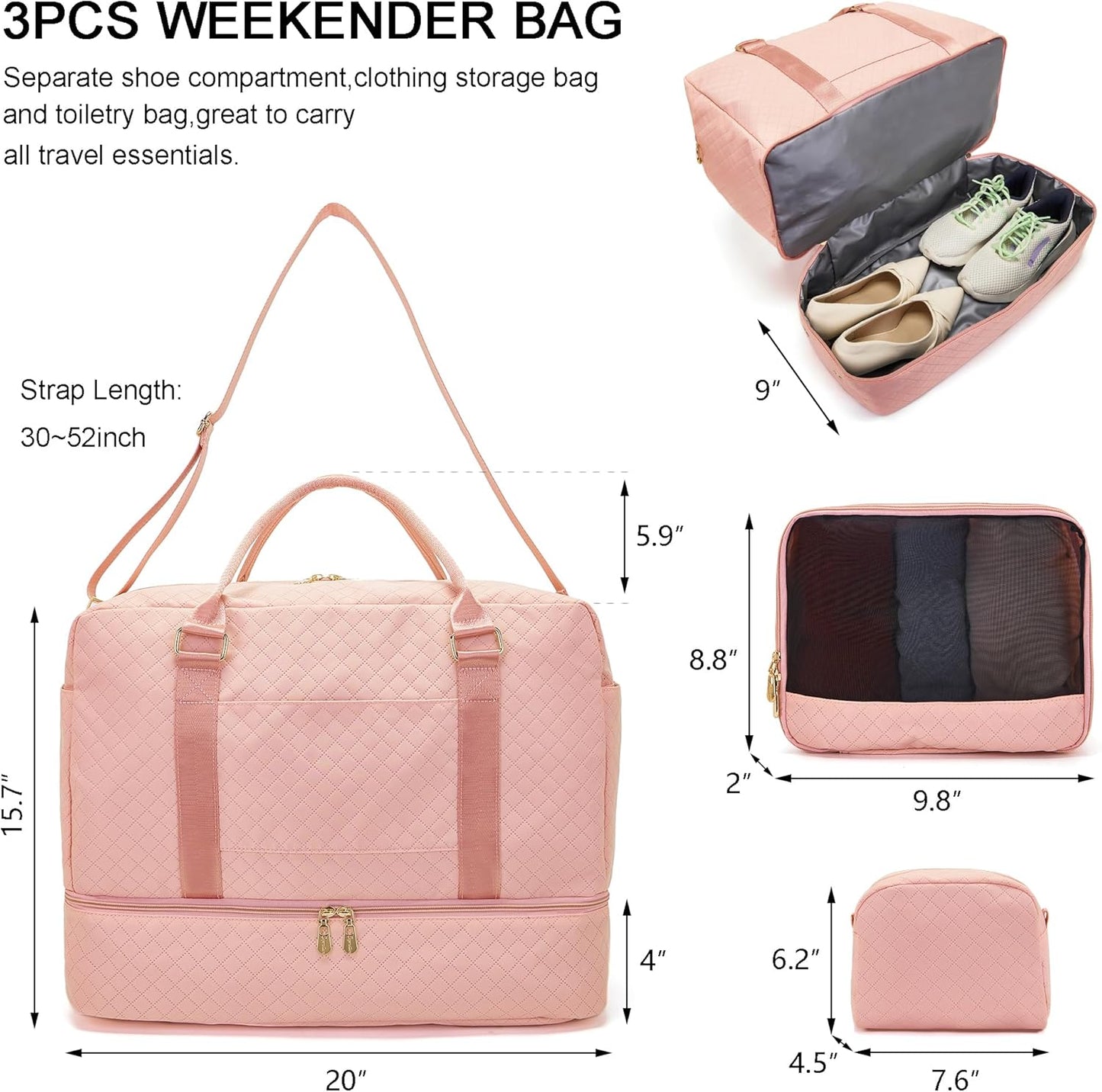 Soperwillton Women Travel Duffel Bags Carry On Overnight Bag with Shoe Compartment & Toiletry Pouch Gym Bag with Wet Pocket