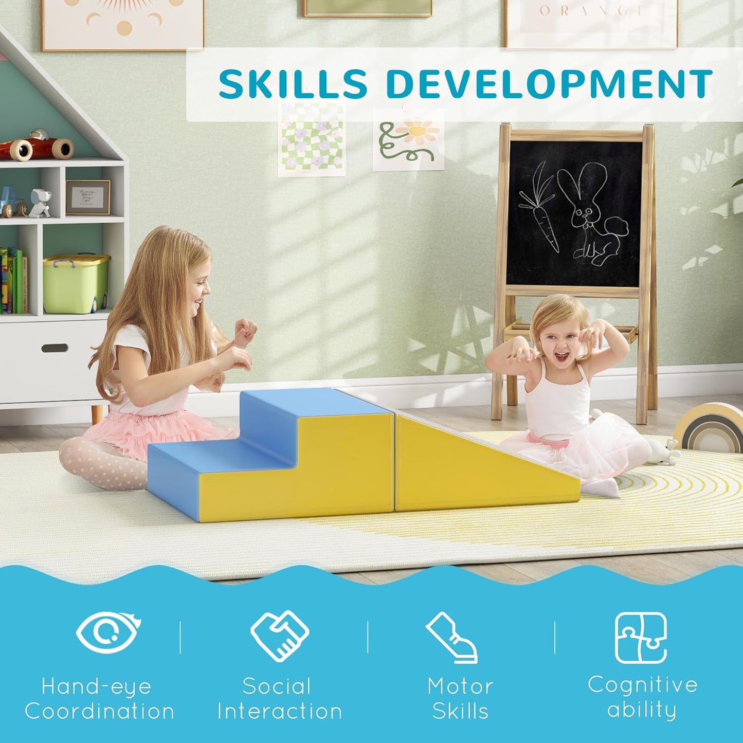 Soozier 2 Piece Climb and Crawl Activity Play Set, Soft Secure Foam Playset for Toddler, Preschooler, Indoor Play, Baby Learning Toys, Contemporary