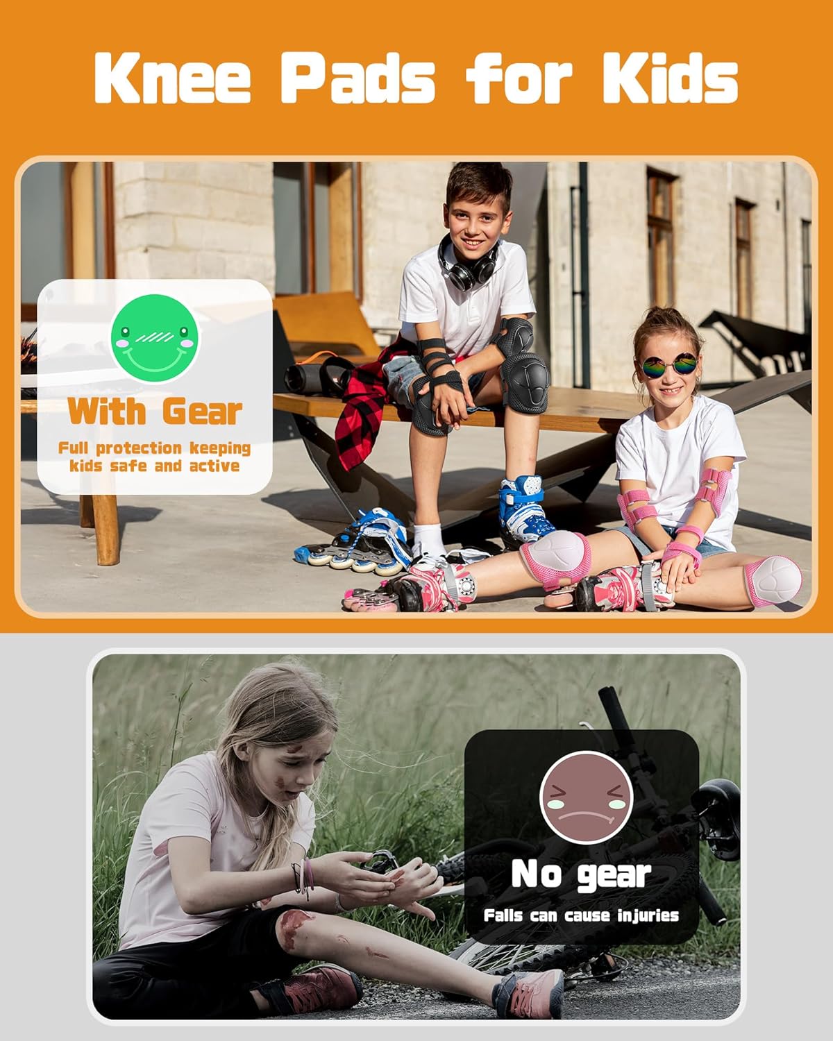 Kids Protective Gear Set, Knee and Elbow Pads with Wrist Guards for Ages 3-8 Year Toddler, 3 in 1 Enhanced Material Protective for Skating Cycling Bike Roller Scooter, Includes Organizer Bag