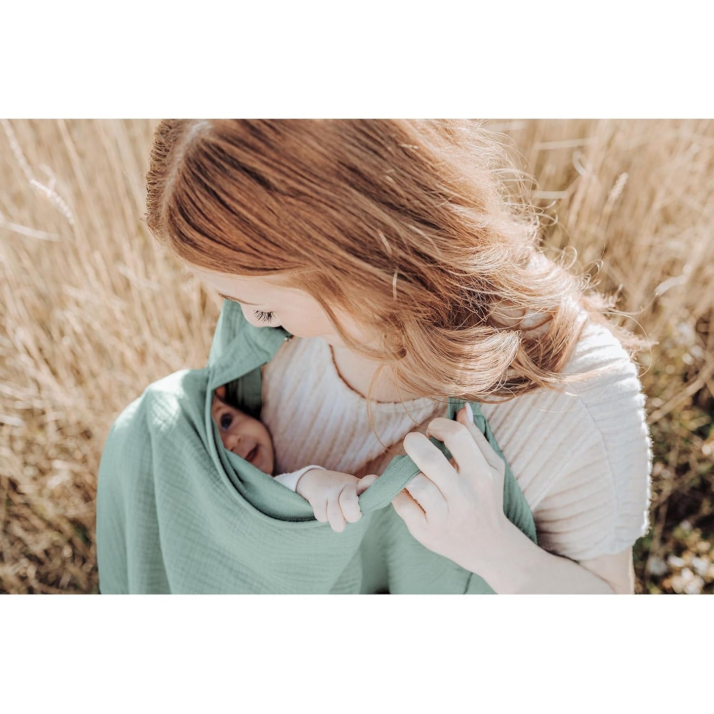 Konssy Muslin Nursing Cover for Baby Breastfeeding, Breathable 100% Cotton Breastfeeding Cover with Rigid Hoop for Mother Nursing Apron, Multi-use Carseat Canopy (Green)