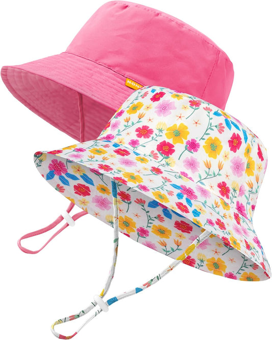 Baby Sun Hat Kids Summer UPF 50+ Toddler Bucket Hat Wide Brim Adjustable Beach Hats for Boys Girls Age 0-6 Years