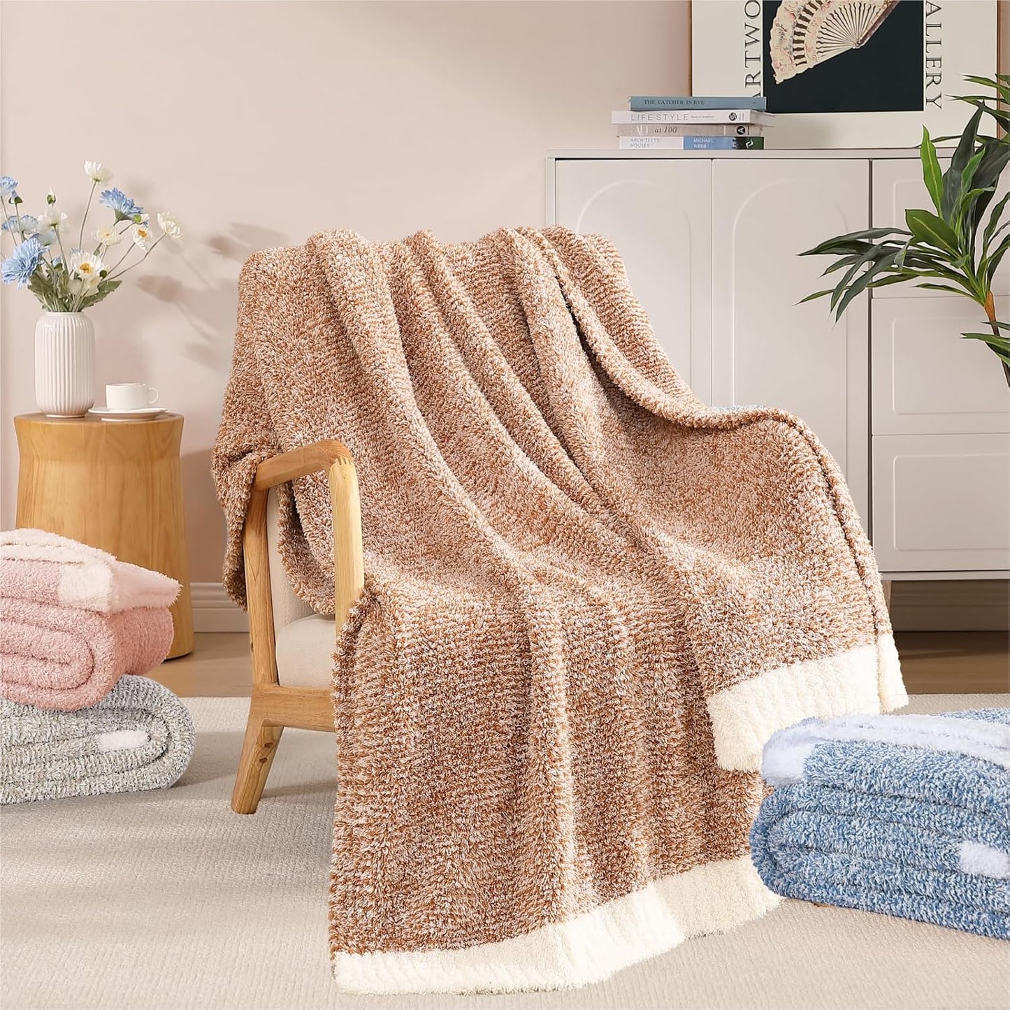 WRENSONGE Throw Blanket Cationic Dyeing Burnt Orange Soft Cozy Fluffy Warm Hand Made Throw Blankets for Couch, Sofa, Chair, Bed, Camping, Picnic, Travel Lightweight Bed Blanket - 50"*60"