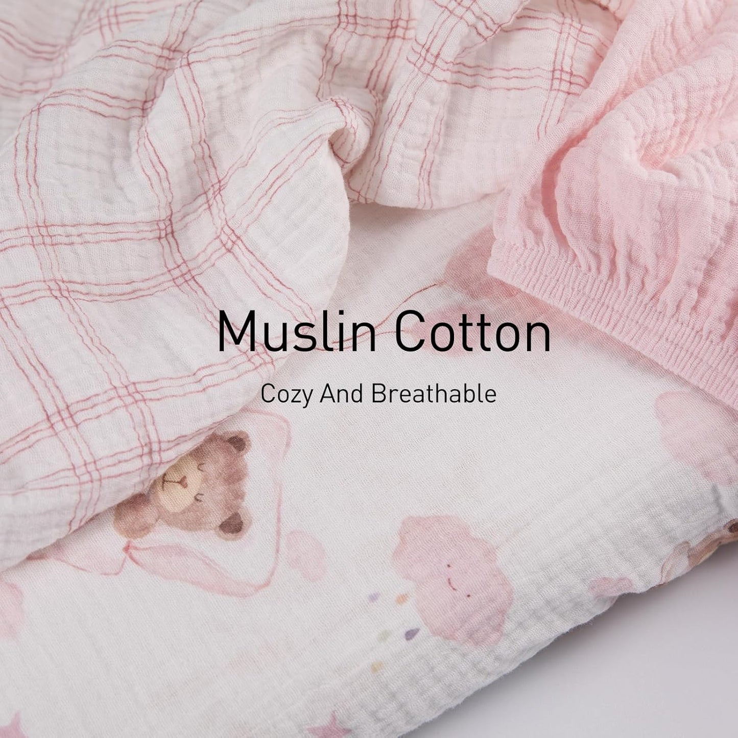 Gllquen Baby Muslin Bassinet Sheets 3 Pack, Breathable Elastic Cozy Fitted Cotton Bassinet Mattress Sheet for Baby Boy Girls, Fit for Hourglass Oval Rectangular Cradle Pad Sheets 33"x17" (Bear Dream)